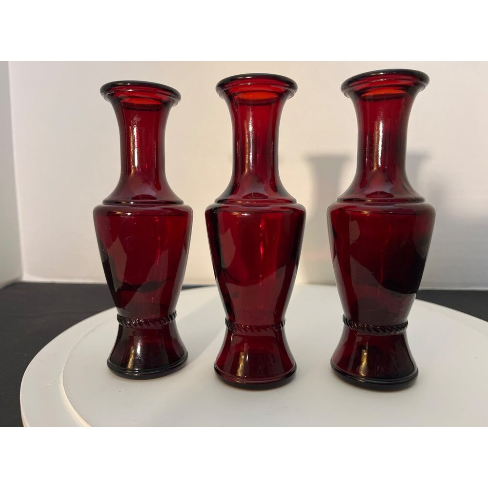 Wheaton Ruby Red Glass Bud Vases Set of 3  5 3/4” high